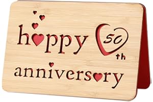 DELLA STELLA Wooden 50th Anniversary Card,Handmade 50 Years Wedding Anniversary Greeting Cards,50th wood anniversary card for
