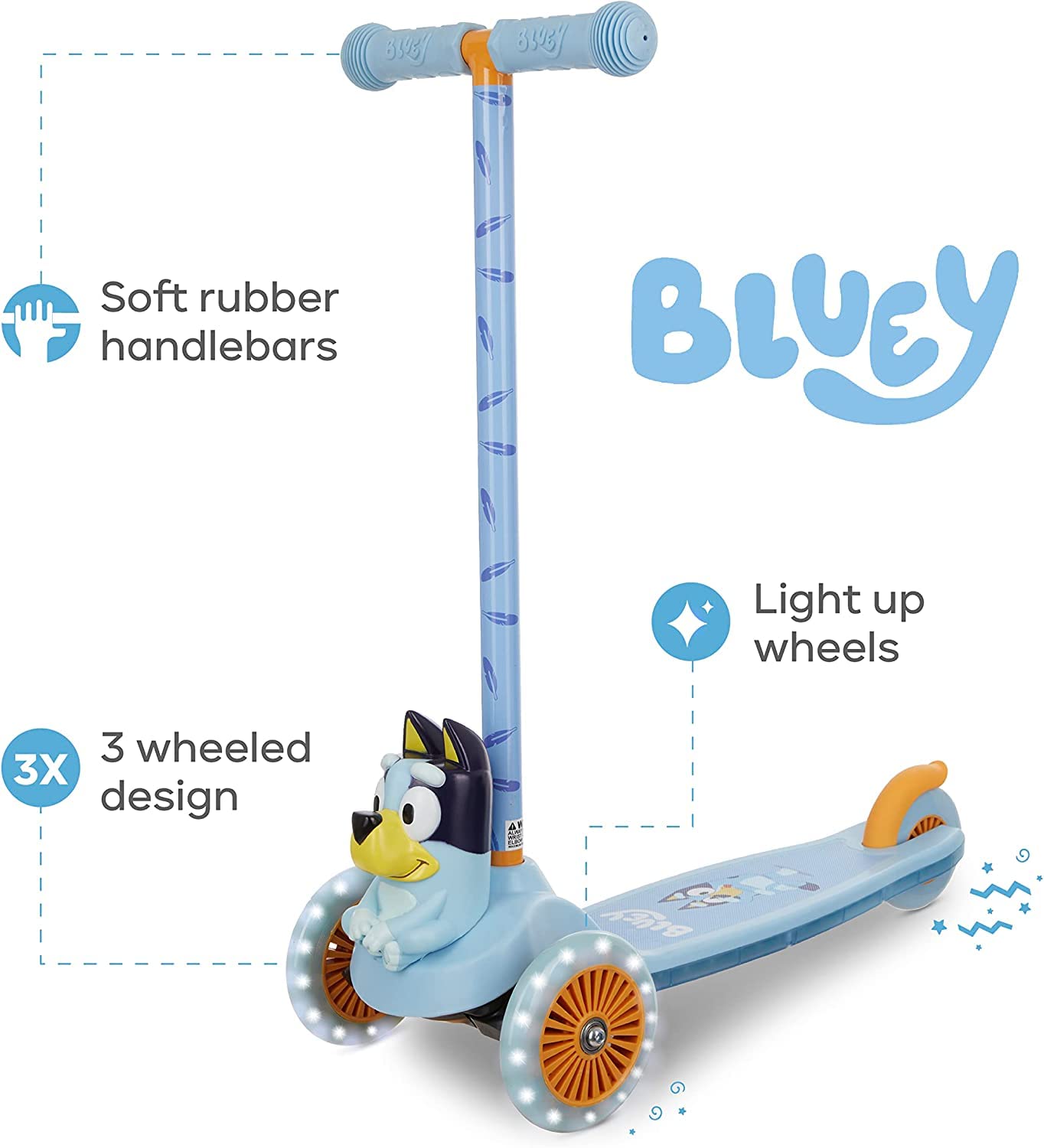 VOYAGER Kick Scooter for Kids, Self-Balancing 3 Wheeled Light Up Scooter with Extra Wide Anti-Slip Deck, Rear Brake, Lean to Steer, Lightweight Design, for Kids 3 and up, 75 LB Limit