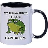 VACNKOCY Funny Coffee Mug – “My Tummy Hurts & I Blame Capitalism” Ceramic Cup, Cute Animal Meme Mug, Political Gag Gift for Men Women, Tea Cup for Home Office