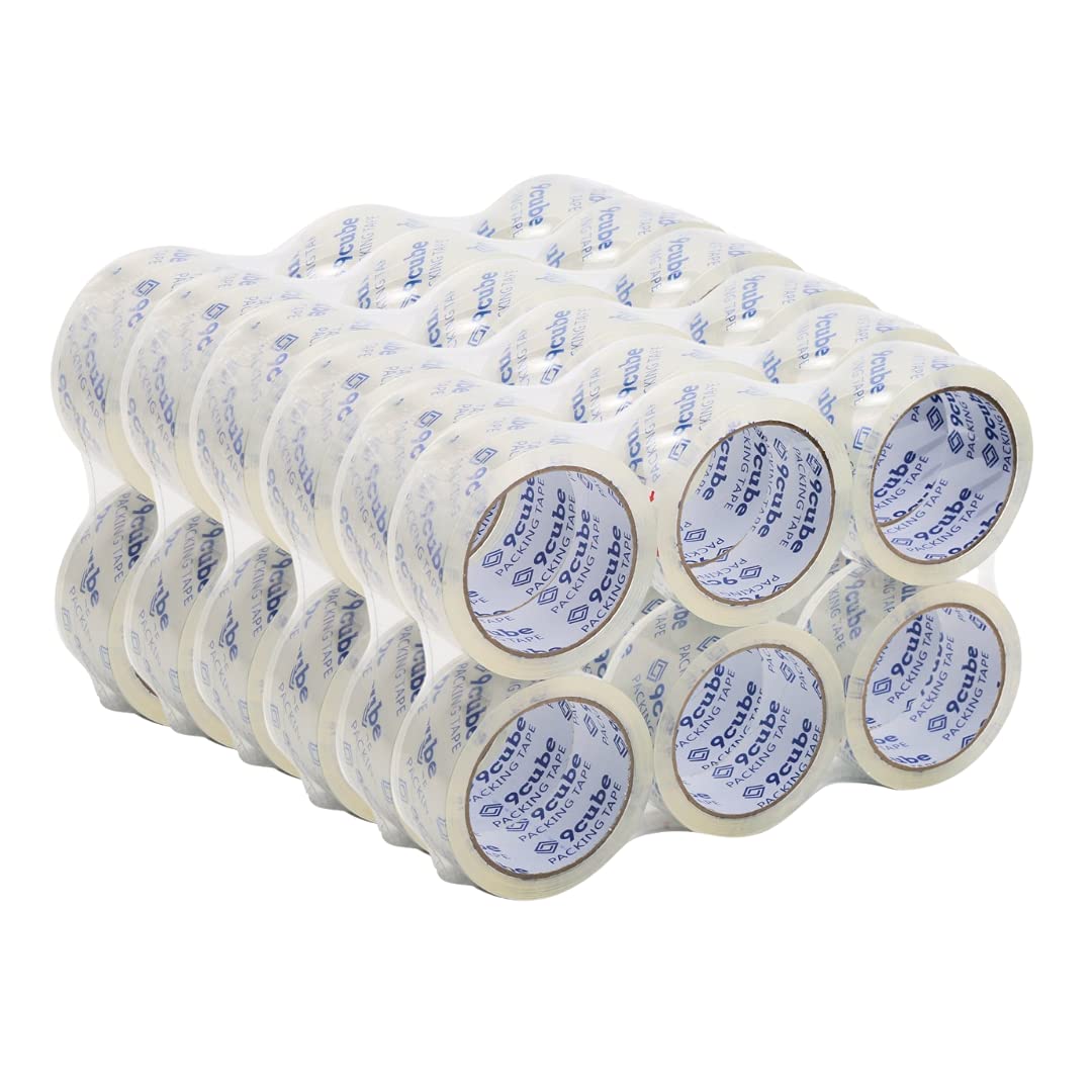 9Cube Crystal Clear Packing Tape – Strong Parcel Tape for Boxes, Shipping & Moving – Silent, Solvent-Free Adhesive – 48mm x 66m Rolls – Ideal for Home, Office & Warehouse Use (36 Pack)