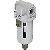 PneumaticPlus SAF300-N03B Compressed Air Particulate Filter 3/8" NPT, 10 Micron, Poly Bowl, Manual Drain, Bracket