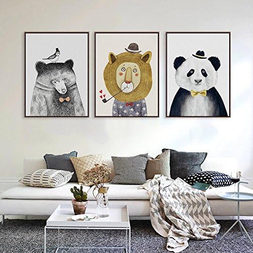 3 Pcs/set Unframed Modern Watercolor Cute Animals Lion Bear Panda A4 Poster Print Wall Art Picture Nordic Baby Kids （12x16inchx3pcs）