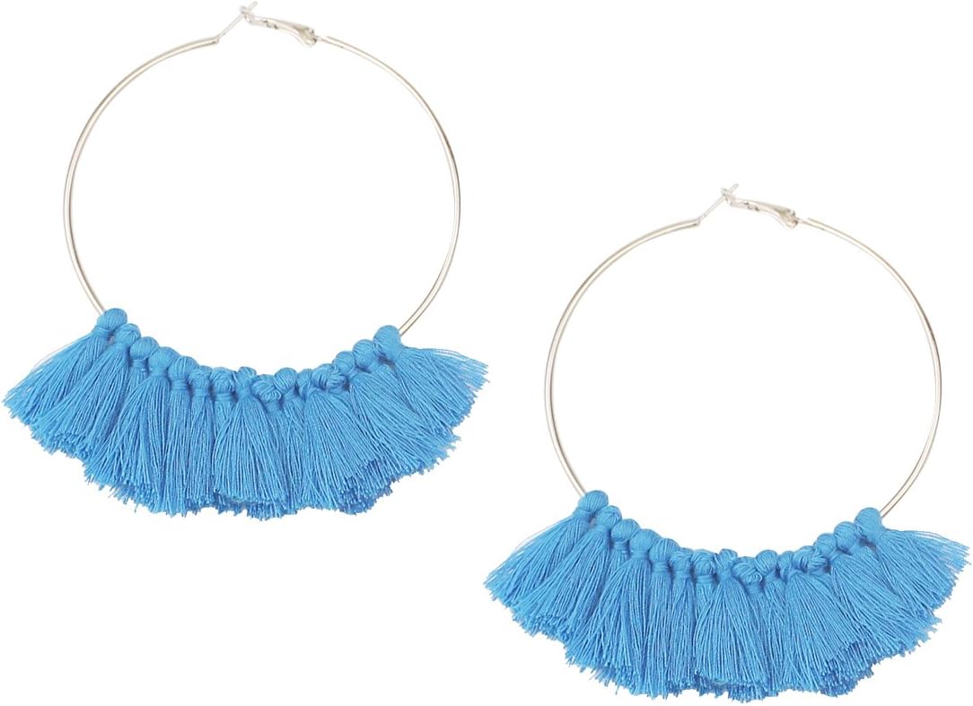Mina Silver Knotted Pattern Tassel Fringe Updated Hoop Statement Earrings