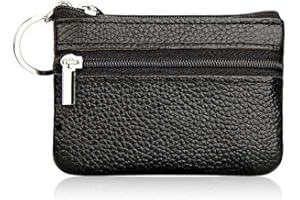 Small Change Purse Pouch with Keychain, iToolai Women's Genuine Leather Zipper Mini Coin Bag Credit Card Holder (Black)