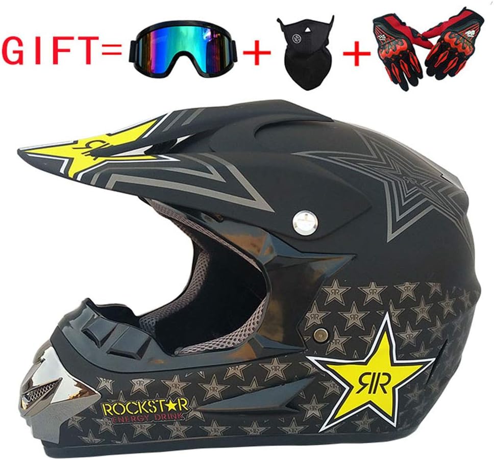 CHEYAL Adult Motocross Helmet MX Motorcycle Helmet ATV Scooter ATV Helmet D.O.T Certified Rockstar Multicolor With Goggles Gloves Mask (S, M, L, XL)