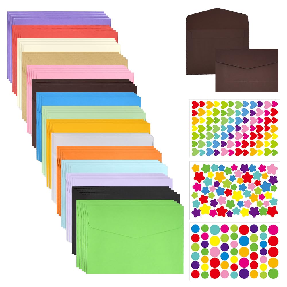 ADERTOS 75 PCS Coloured Envelopes 15 Colours Medium Colourful Envelopes Premium Envelope Multi Color Gift Envelope with 3 Sheets Stickers for Invitations Birthdays Greeting Cards (17.5x12.5cm)