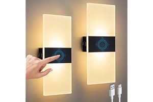 SURPALIG Wall Sconces Set of 2 Touch Control Bedside Night Light Dimmable, 3600mAh Battery Operated Wall Lights for Bedroom, Rechargeable Magnetic Cordless LED Energy Saving Warm Light Wall Lamp