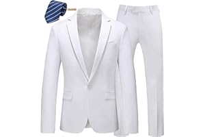 MOGU Mens Slim Fit 2 Piece Suit One Button Notch Lapel Tuxedo for Prom (Suit Jacket + Pants)