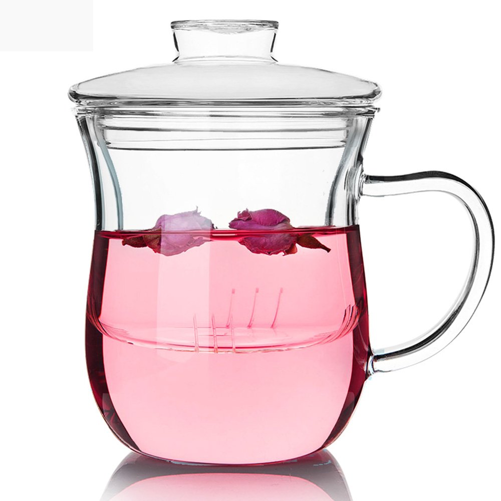TAMUME 380ml Glass Tea Mug with Glass Filter and Lid Glass Tea for One Set (380ml Lady)
