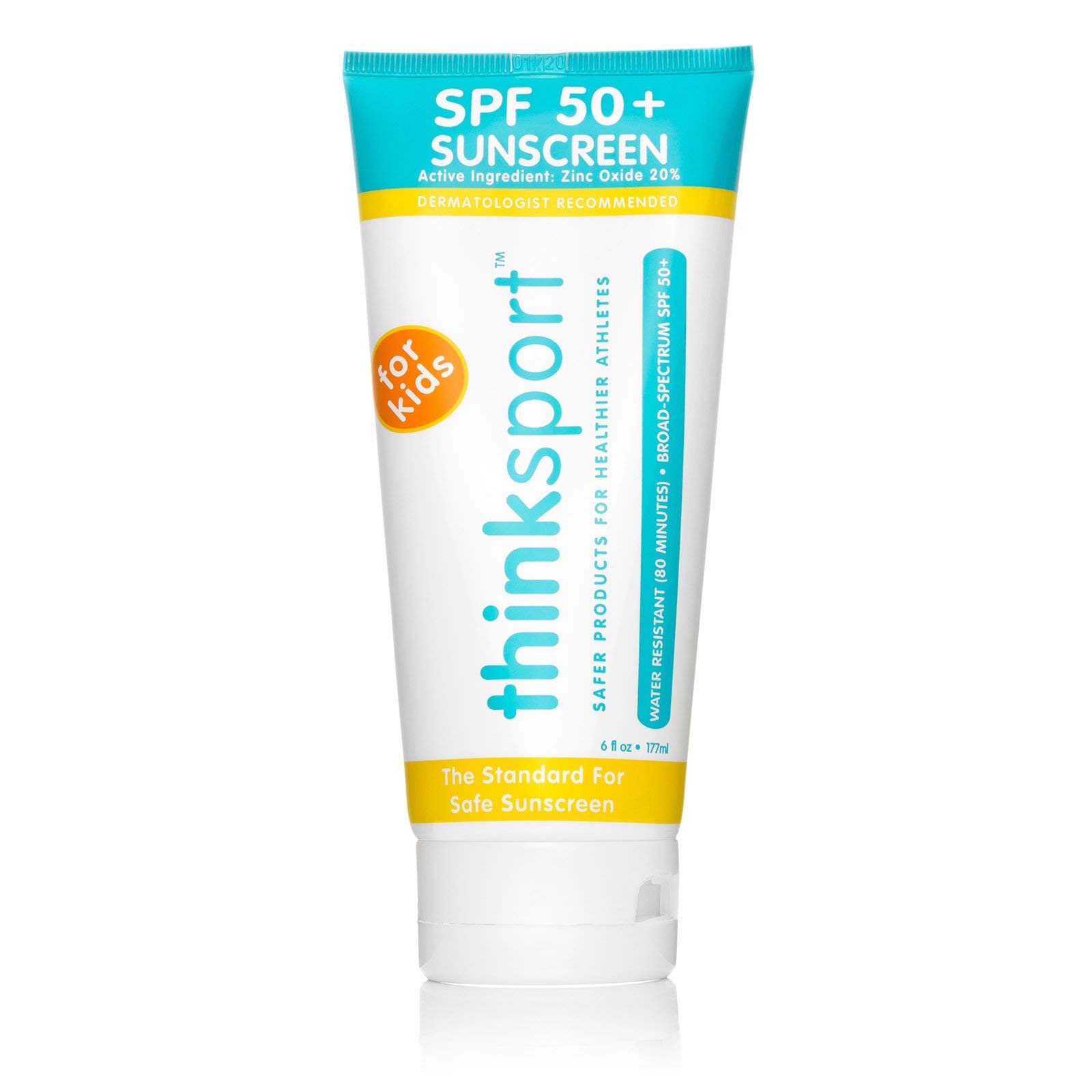 Thinksport Kids SPF 50+ Mineral Sunscreen – Safe, Natural Sunblock for Children - Water Resistant Sun Cream – Broad Spectrum UVA/UVB Sun Protection – Vegan, Reef Friendly Sun Lotion, 6oz