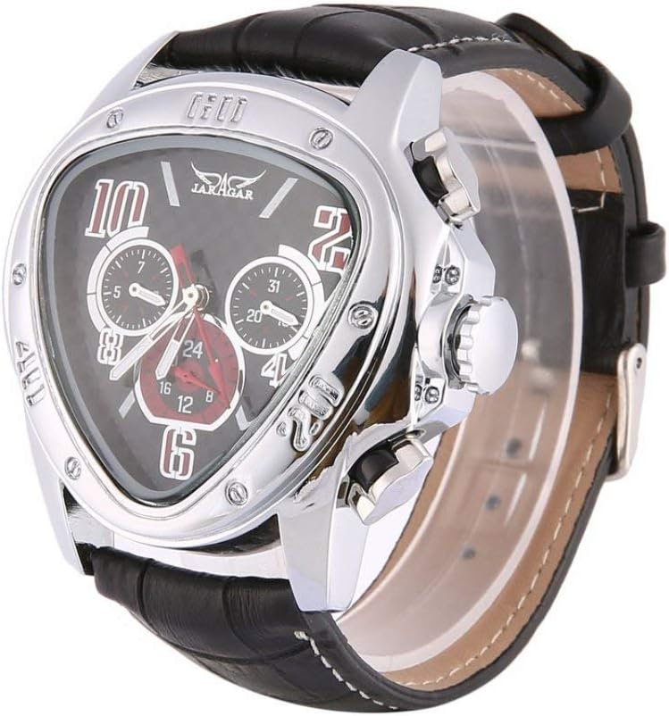 Jaragar Men Automatic Mechanical Wrist Watch Leather Wristwatches Triangular Black Dial Business Watches Skeleton Watches