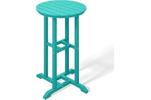 Costaelm Outdoor Bar Table, 37" Counter Height Round Patio Cocktail Bar Table, Patio Bar Table Bistro Dining Table Pub Table for Front Porch Deck, Backyard, Garden, Turquoise