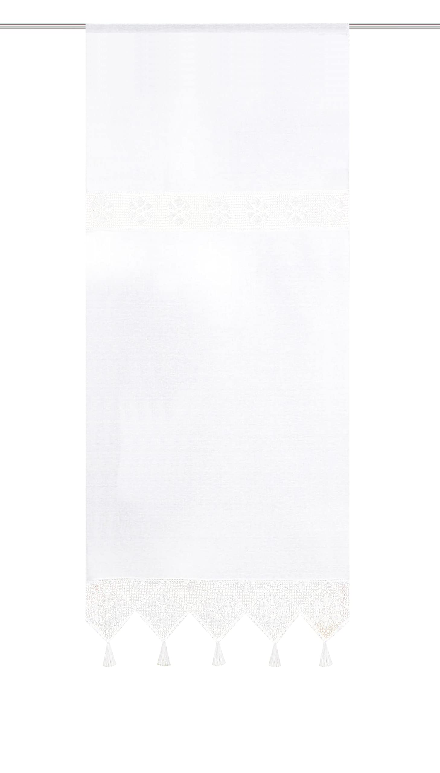 HOME WOHNIDEEN Toni 54202 Window Decoration/Door Hanging with Crochet Insert and Tassels, White, Dimensions: 175 x 90 cm