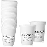 50 Pack Disposable Paper Coffee Cups for Wedding 9 oz Bridal Shower Reception Drinking Cups Happily Ever After Guests Love Tea Tumbler for Hot Drink Birthday Anniversary Celebration party tableware