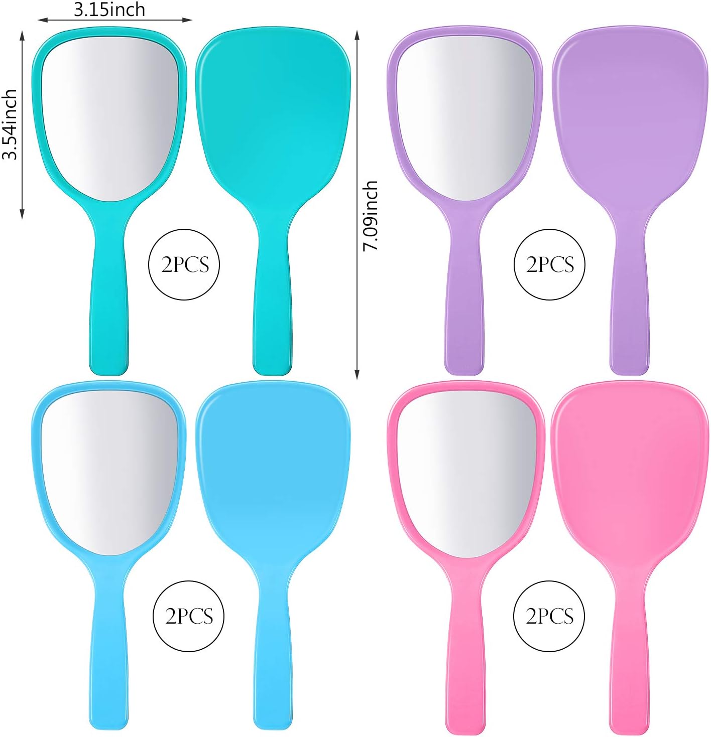 8 Pieces Handheld Hand Mirror Bulk Compact Travel Makeup Mirror Handheld Cosmetic Mirror with Handle, Portable Vanity Mirror, 3.15 Inch Wide, 7.09 Inch Long (Blue, Green, Pink, Purple): Beauty