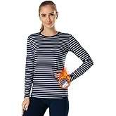 MANCYFIT Womens Thermal Tops Fleece Lined Shirt Long Sleeve Base Layer Striped-Blue XXX-Large
