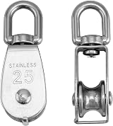 QWORK 2PCS M25 Single Pulley Block 304 Stainless Steel 11mm Wire 360 Swivel view 2