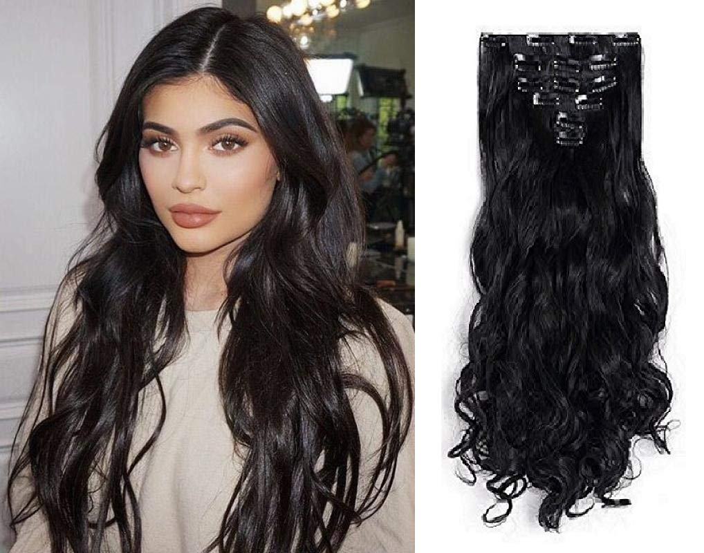 Boxo Clip In Hair Extensions For Women Black 6 Pcs Artificial