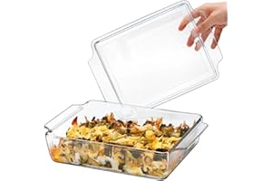 NUTRIUPS 8 x 9.5 Inches Rectangular Glass Casserole Dish With Glass Lid Glass Bakeware Glass Microwave Casserole Dish Glass Baking Dish with Lid