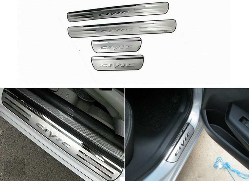 SunnyKun 4 pcs Stainless Steel Scuff Plate Door Sill Entry Guard Door Entry Pad For Honda Civic 2006 2007 2008 2009 2010 2011 2012 2013 2014 2015