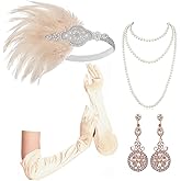 Cizoe 1920s Gatsby Accessories Set for Women Flapper Headband 20s Headpiece Necklace Gloves(c)