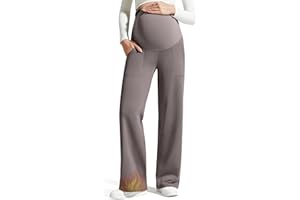 G4Free EverGoing Fleece Lined Maternity Wide Leg Pants Over The Belly Pregnancy Trousers with Pockets