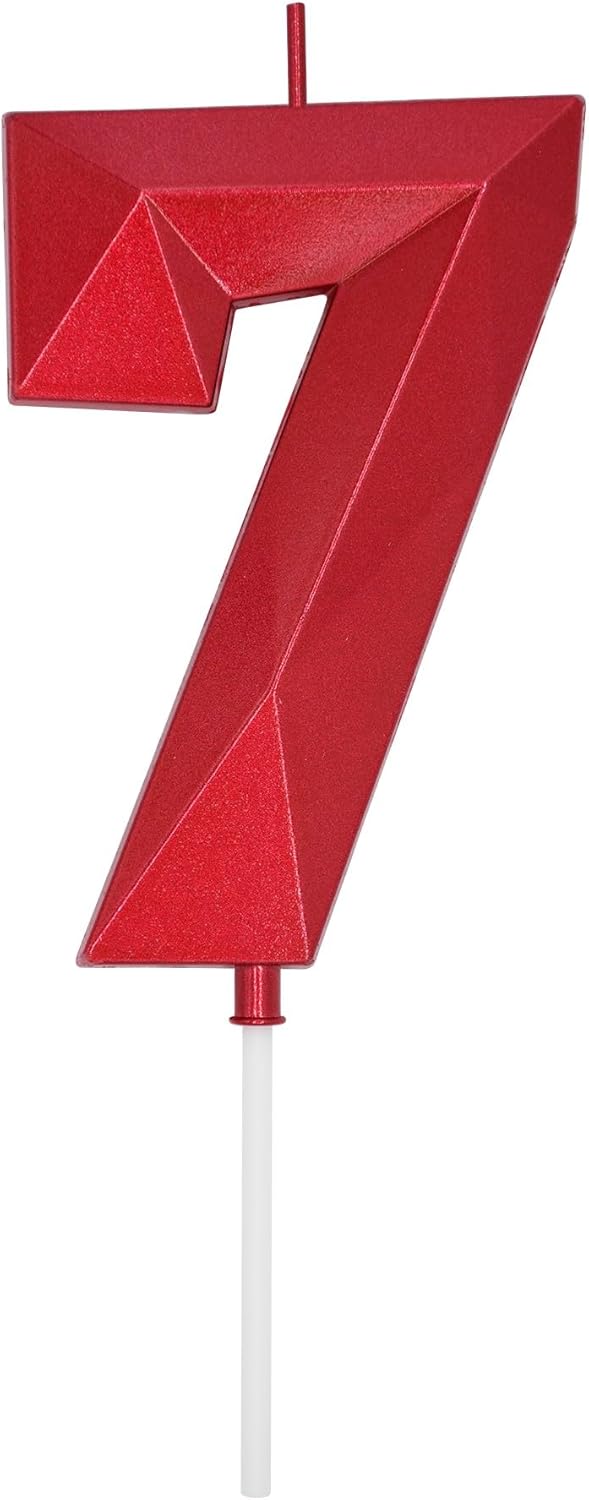 Candles & Holders - DERVENTA Birthday Candles Big Numbers 3D Red 3.7 inch Party Cake Topper 1 Piece (Number 7 Red)