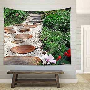Stone Walkway Winding in Garden - Fabric Wall Tapestry Home Decor - 51x60 inches