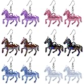 Dreuyet 6 Pairs Horse Earrings Funny 3D Lifelike Racing Horse Drop Dangle Earrings Western Horses Jewelry