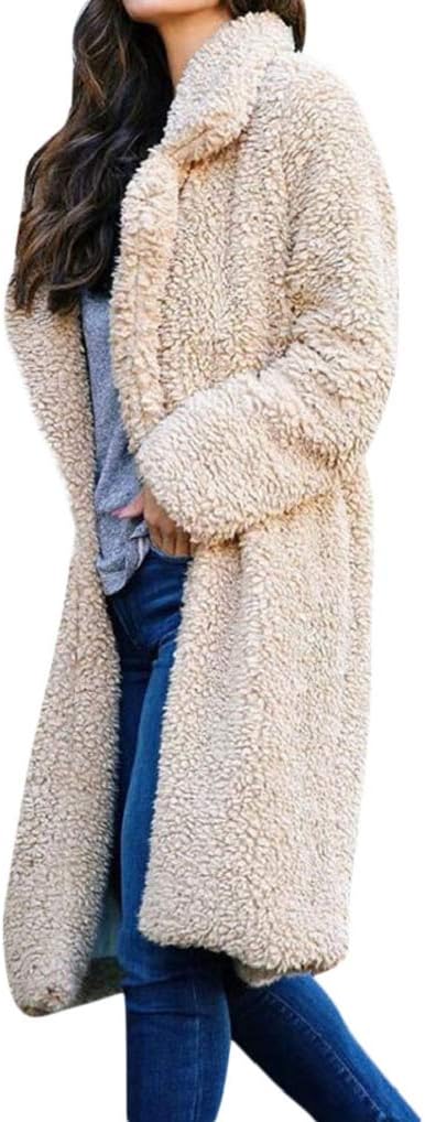 Women Faux Fur Long Coat TUDUZ Ladies Winter Warm Fuzzy Fleece Open Front Cardigan Outwear Jacket