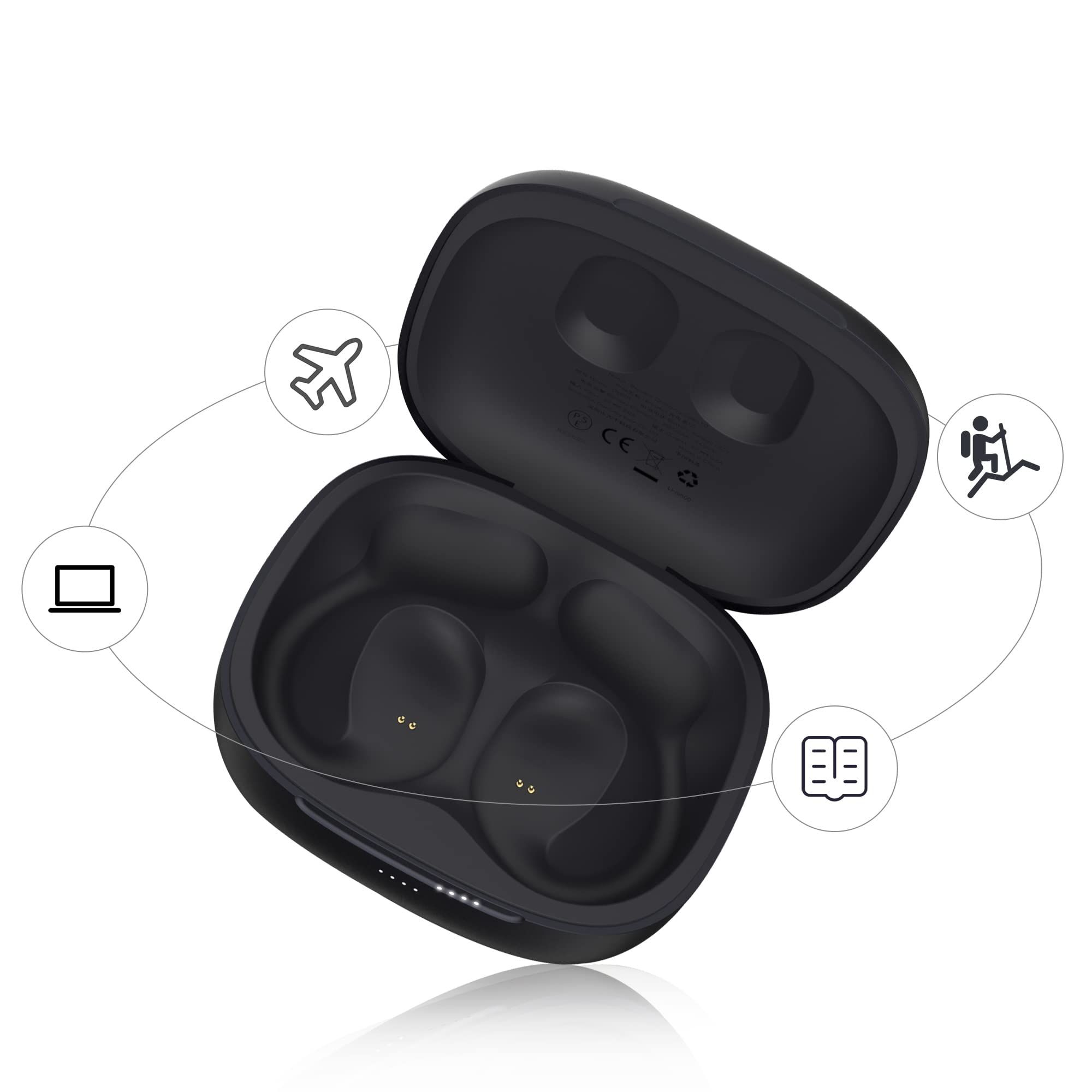 Open Ear Headphones Travel Charging Case - Extra 78.4 Hours Playtime with Built-in 2550mAh Large Capacity Battery, Protective Smart Case for Travel and Outdoor Activities- Black（No Earbuds）