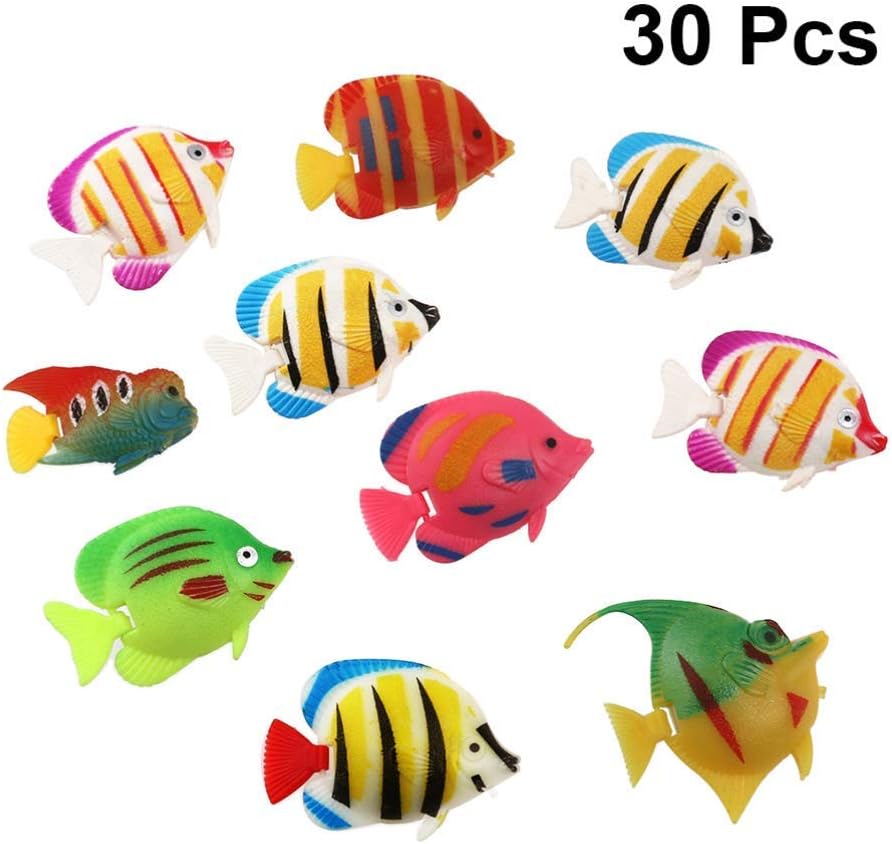 Amazon Co Jp 30ピース魚フィギュア水族館の装飾のためのプラスチックの魚水槽水族館熱帯魚のパーティーの好意 ランダムスタイル 水族館の装飾 スポーツ アウトドア