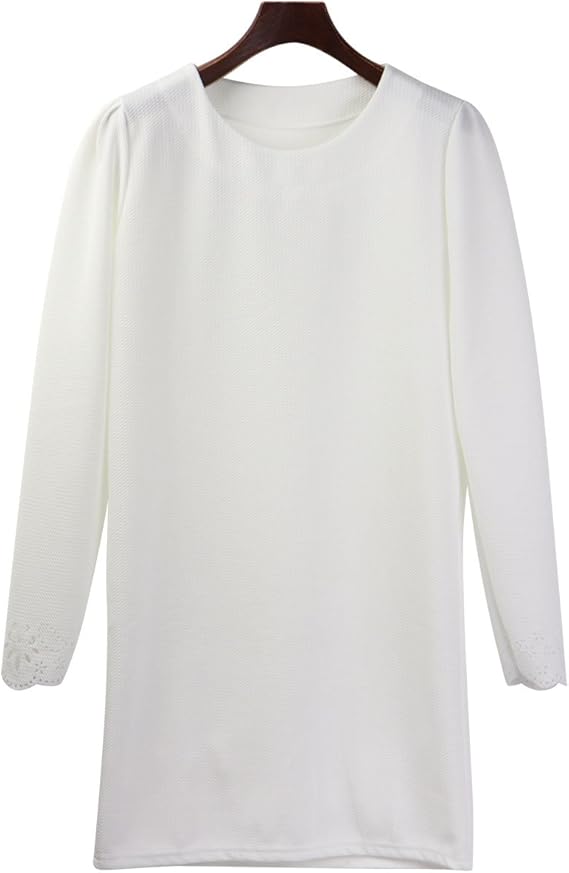 パフスリーブフラワーパンチングワンピース ホワイト ワンピース チュニック 通販 Amazon