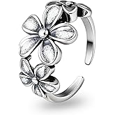 Flower Ring, 925 Sterling Sliver Plated Brass Daisy Rings for Women, Vintage Adjustable Ring for Floral Jewelry