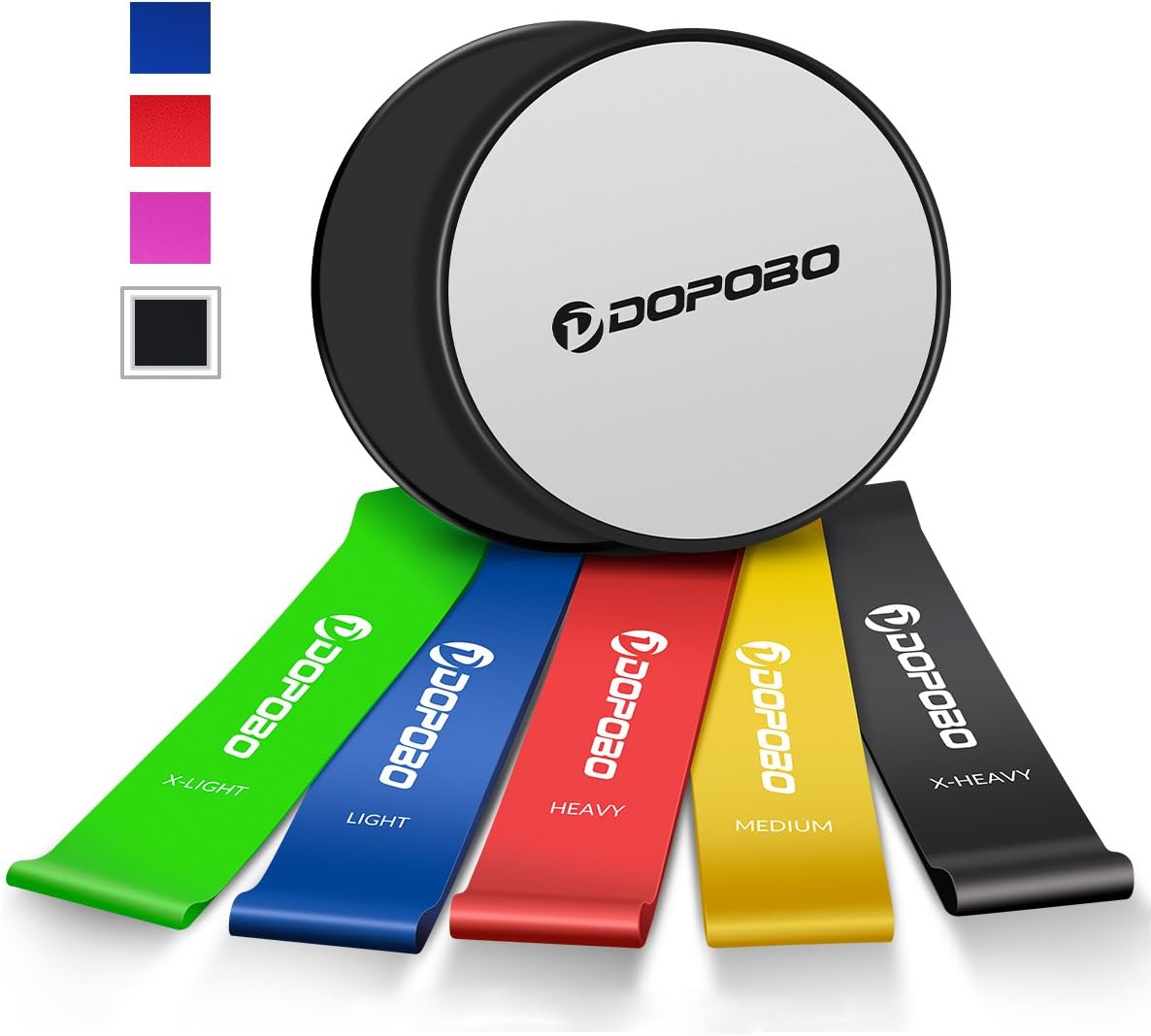 Dopobo 5 Resistance Bands and Double-Sided Gliding Discs for Intense, Low-Impact Exercises