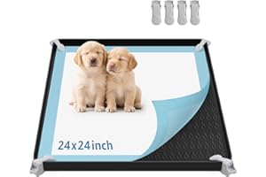 LOOBANI Dog Pee Pad Holder - Non-Slip Silicone Dog Potty Tray with 4 Clamps, High Edge Puppy Pad Holder Tray for Indoor Outdoor Potty Training, Fits to 24" x 24" Square Pads, Black