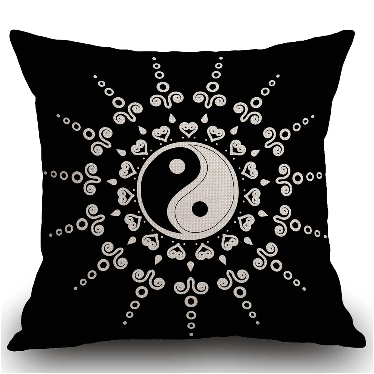 Smooffly Yin Yang Mandala Cushion Cover Outdoor Furniture Decorative Linen Square Double Sided Printing Pillow Cover for Home Office Sofa Couch Car Garden 45 x 45cm 18 x 18 inches