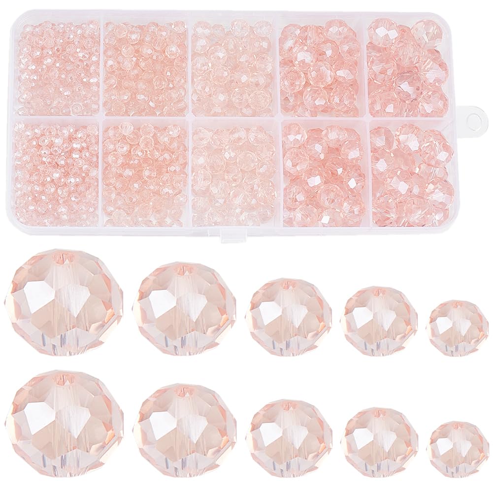 SUNNYCLUE 1 Box 780Pcs Rondelle Faceted Beads Pink Crystal Glass Spacer Bead Bulk AB Color Assorted Gemstone Round Loose Mini Stone Beads for Bracelet jewellery Making DIY Necklace Earring Crafts Wome