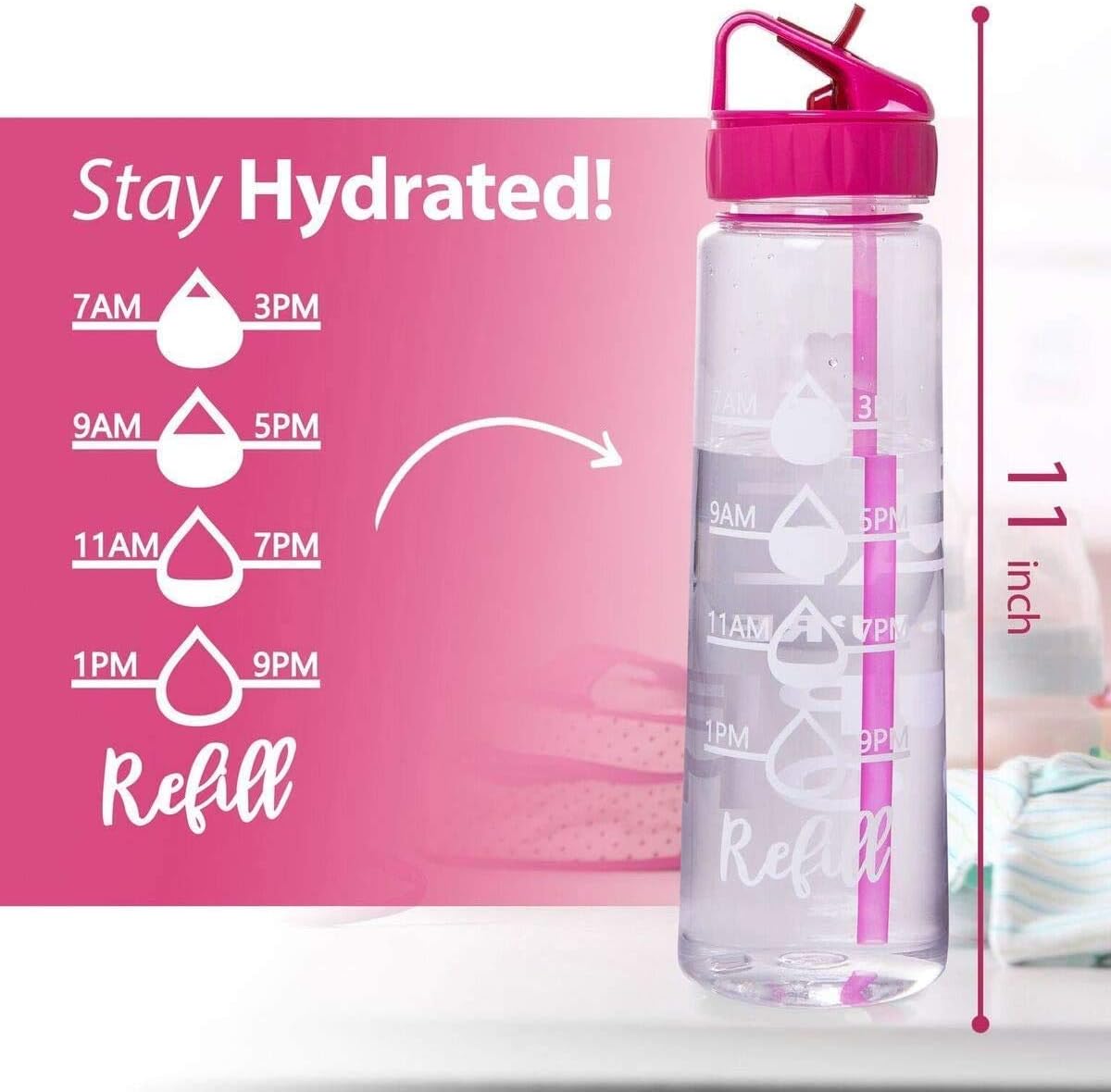 vBU Water Bottle with Time Marker for Busy Moms 30 Ounce with Straw, Flip Top and Carrying Loop for Ease and Convenience. No BPA, Eco Friendly Mom is a Reflection of Wow: Sports & Outdoors