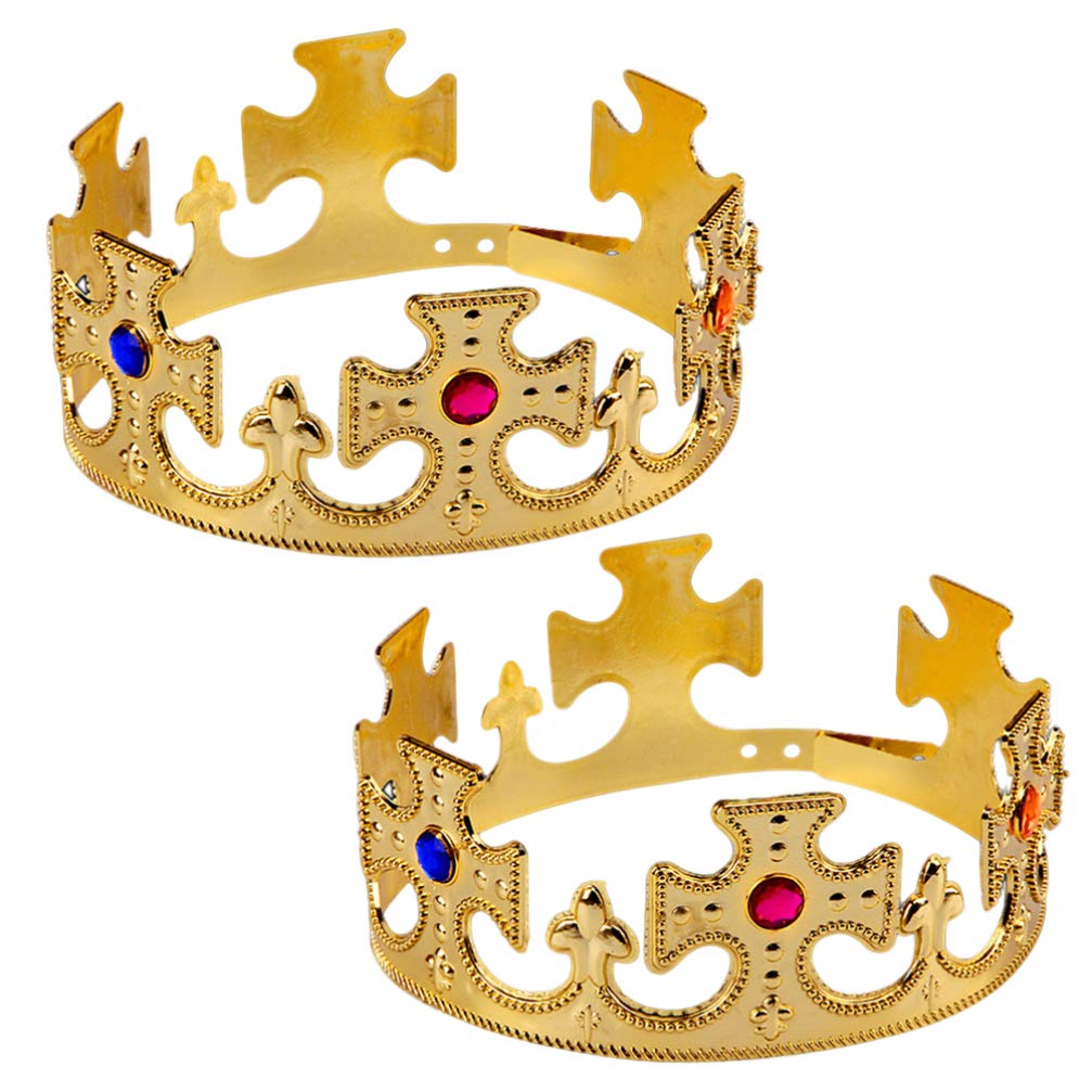 Toyvian 2 Pcs Gold King Crown, Royal Jeweled Crowns Prince Costume Accessory Halloween Prop