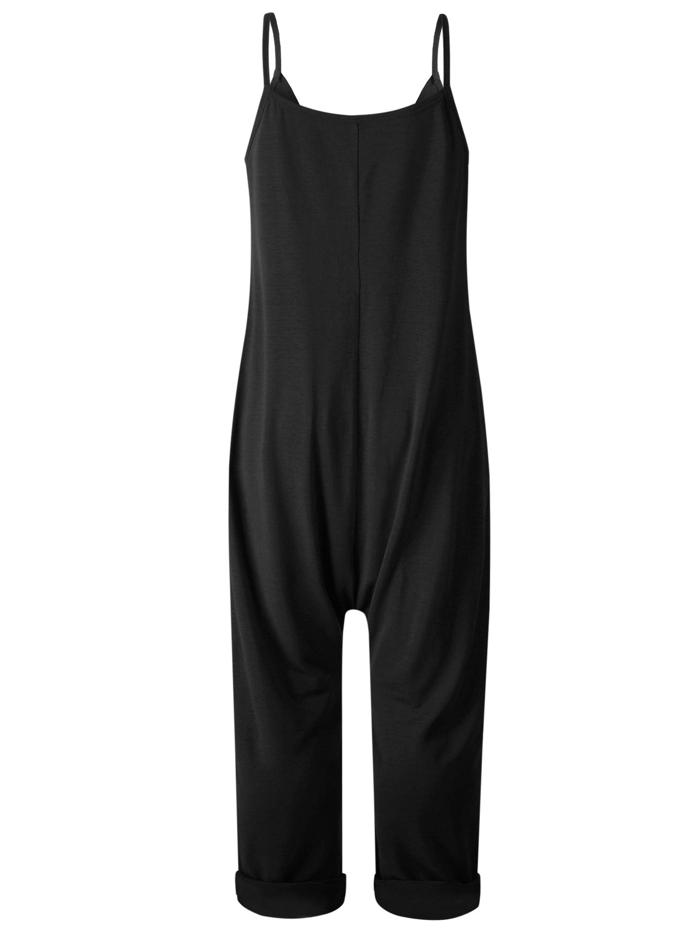 Annystore Women\'s Black Overalls - Spaghetti Strap Sleeveless Wide Leg Jumpsuit Rompers with Pockets M