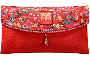 NULYLU Chinese Wedding Red Packets Red Envelopes with Double Happiness Symbol Fabric Material L Size
