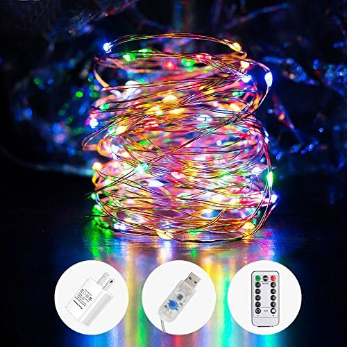 Rulaii LED Fairy String Lights USB/AC Powered with Timer Remote Control Dimmable, 33ft 100 LEDs Multi Color Flashing Copper Wire for Party Christmas Tree Decorative (USB Power/Multi-Color (33ft))