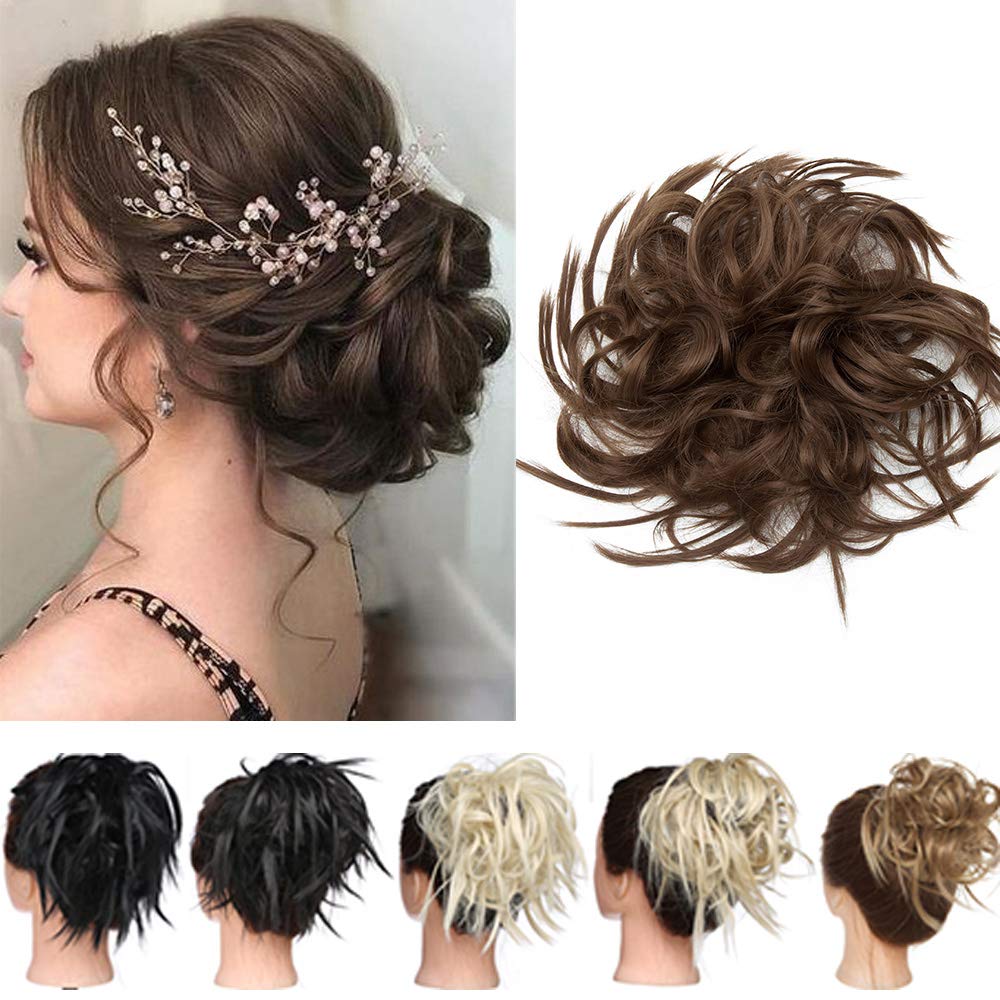 【45g】Tousled Updo Messy Hair Bun Hairpiece Synthetic Hair Extensions Scrunchie Scrunchy Ponytail Hair Acessory [Medium Brown]