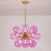 MIXL - Pink Bubble Chandelier with 18-Lights,Art Deco Glass Globe Pendant Light,Vintage Style Large Gold Chandelier for Study