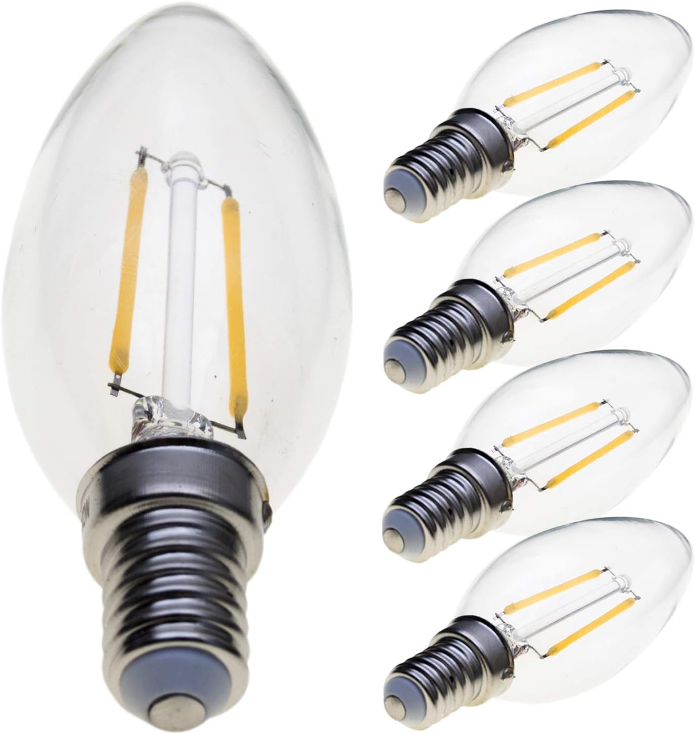 LVL 5 Packs 2W E14 LED Candle Bulb, Warm White 2700K C35 Candle Light, 25W Incandescent Equivalent, 250Lm [Energy Class A+]