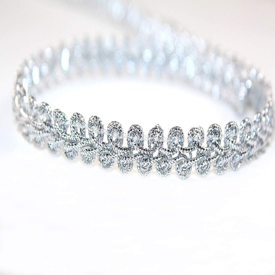 Yalulu 10 Meters Sewing Accessories Embroidery Braid Twist Fabric Cord Lace Trim Sewing Trimming Edge Craft Decorative Ribbon for Curtain Clothes Table Home Decoration (Silver)