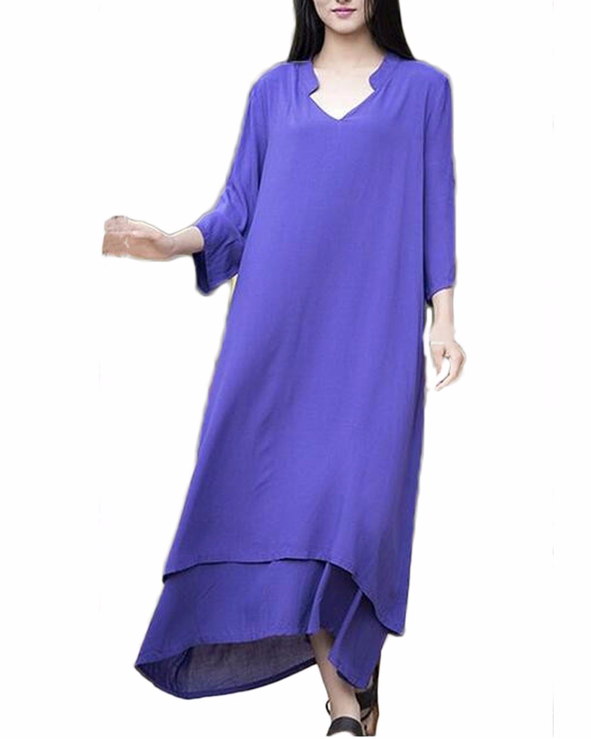 Zanzea Women Vintage V Neck Irregular Two Layer Loose Cotton