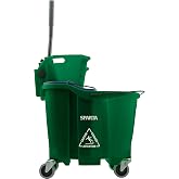 SPARTA 35 Qt Mop Bucket System with Wringer and Insert, Green | OmniFit, Polypropylene, 200,000-Cycle Wringer, Clean and Soiled Water Separation, Non-Marking Swivel Casters