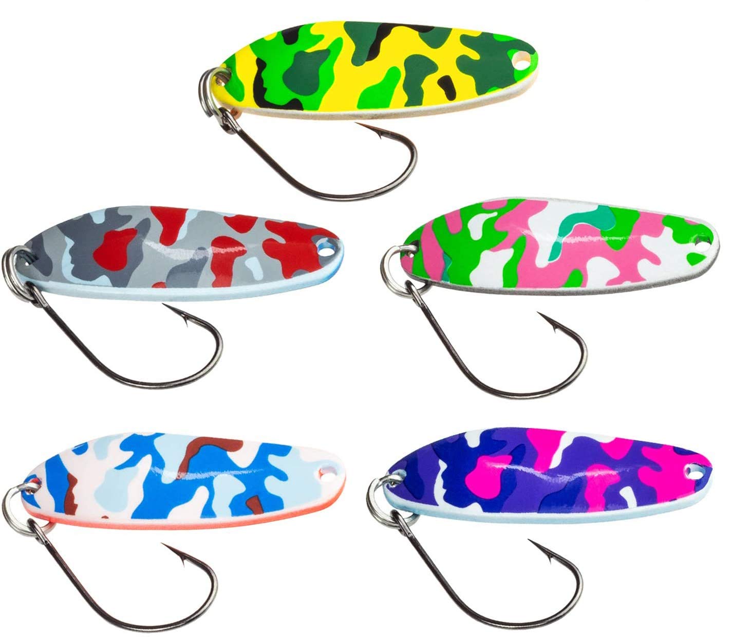 FISHN Trout Spoon Set - Blissi, weight: 9 grams, trout bait, trout spoon, trout bait for fishing for trout, char and perch (5 pieces)